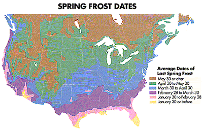 Frost Free Days Map Last Frost Dates - Epod - A Service Of Usra